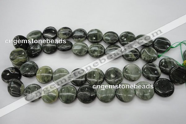 CGH21 15.5 inches 18mm flat round green hair stone beads wholesale