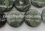 CGH22 15.5 inches 20mm flat round green hair stone beads wholesale