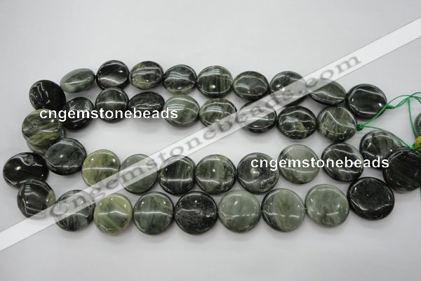 CGH22 15.5 inches 20mm flat round green hair stone beads wholesale