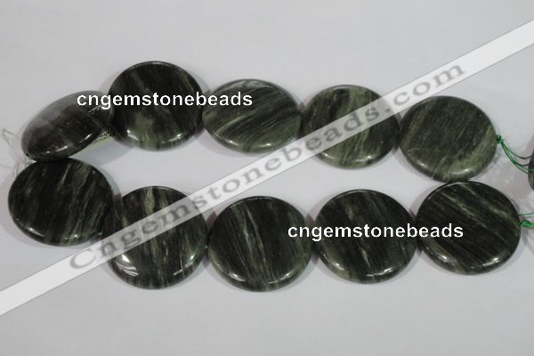 CGH25 15.5 inches 40mm flat round green hair stone beads