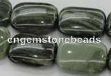 CGH30 15.5 inches 18*25mm rectangle green hair stone beads wholesale