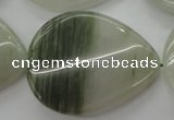 CGH36 15.5 inches 30*40mm twisted flat teardrop green hair stone beads