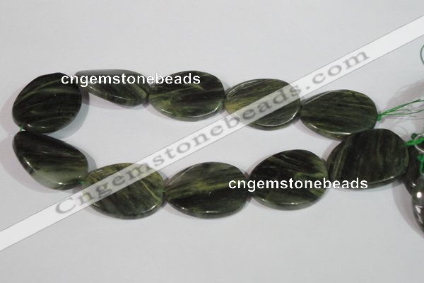 CGH40 15.5 inches 30*40mm twisted oval green hair stone beads