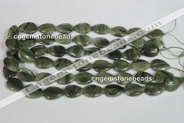 CGH52 15.5 inches 10*14mm flat teardrop green hair stone beads