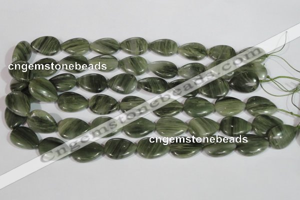 CGH55 15.5 inches 15*20mm flat teardrop green hair stone beads