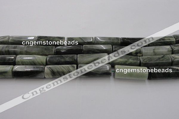 CGH61 15.5 inches 12*30mm faceted tube green hair stone beads