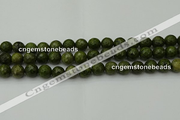 CGJ464 15.5 inches 12mm faceted round green jasper beads wholesale