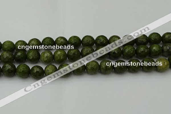 CGJ465 15.5 inches 14mm faceted round green jasper beads wholesale