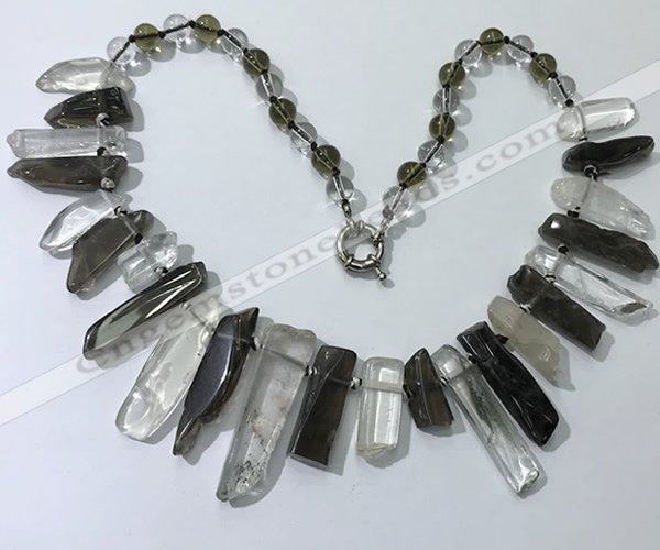 CGN190 8*20mm - 11*60mm white crystal & smoky quartz stick necklaces