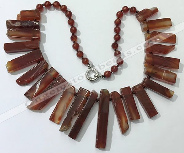 CGN191 23 inches 8*20mm - 11*60mm red agate stick necklaces