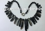 CGN192 23 inches 8*20mm - 11*60mm black agate stick necklaces
