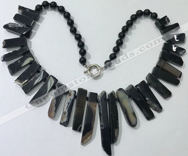 CGN192 23 inches 8*20mm - 11*60mm black agate stick necklaces