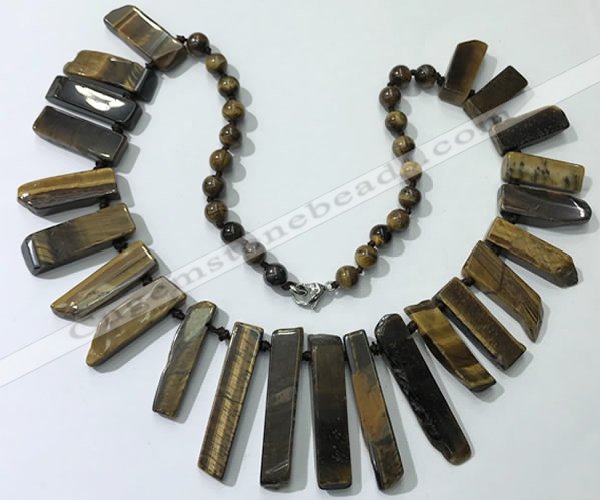CGN195 23 inches 8*20mm - 11*60mm yellow tiger eye stick necklaces