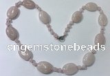 CGN200 22 inches 6mm round & 18*25mm oval rose quartz necklaces