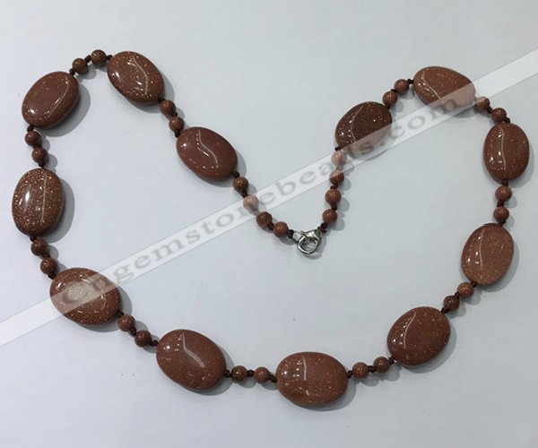 CGN201 22 inches 6mm round & 18*25mm oval goldstone necklaces