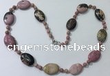 CGN202 22 inches 6mm round & 18*25mm oval rhodonite necklaces