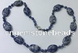 CGN208 22 inches 6mm round & 18*25mm oval blue spot stone necklaces