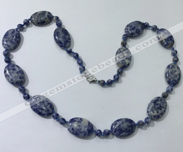 CGN208 22 inches 6mm round & 18*25mm oval blue spot stone necklaces