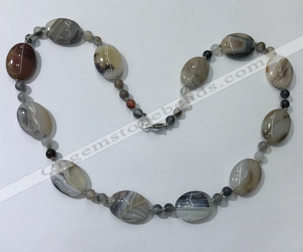 CGN215 22 inches 6mm round & 18*25mm oval agate necklaces