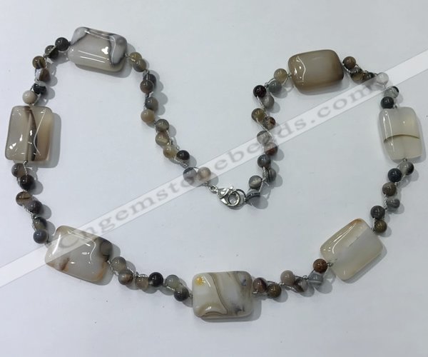 CGN230 22 inches 6mm round & 18*25mm rectangle agate necklaces