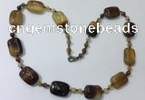 CGN233 22 inches 6mm round & 18*25mm rectangle agate necklaces