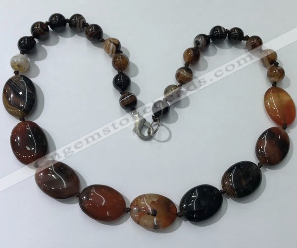 CGN252 20.5 inches 8mm round & 18*25mm oval agate necklaces