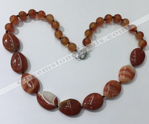 CGN260 20.5 inches 8mm round & 18*25mm flat teardrop agate necklaces