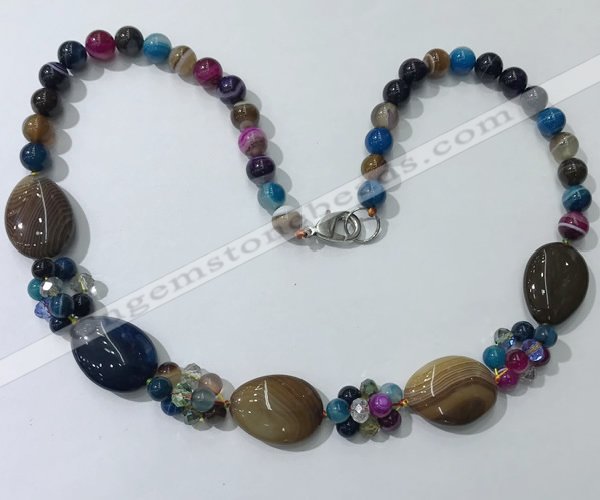 CGN281 18.5 inches 8mm round & 18*25mm flat teardrop agate beaded necklaces