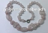 CGN290 24.5 inches chinese crystal & rose quartz beaded necklaces