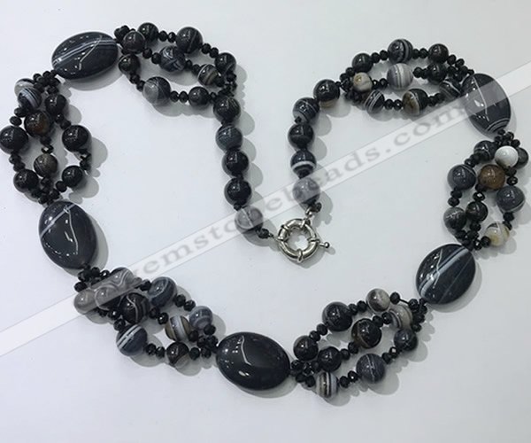 CGN295 24.5 inches chinese crystal & black agate beaded necklaces