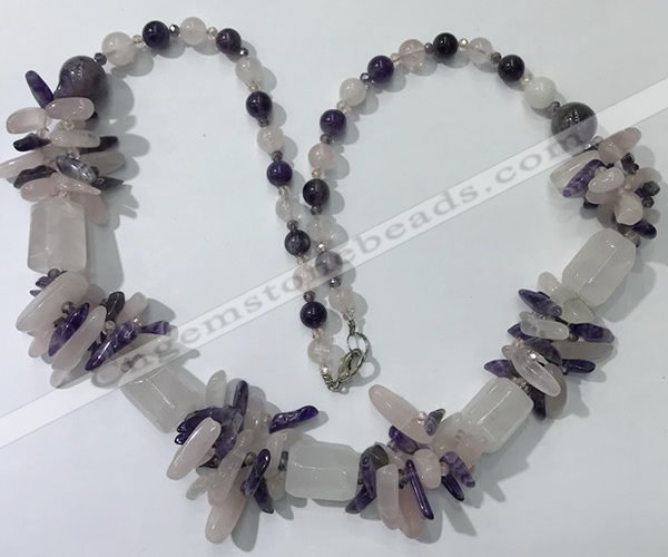 CGN302 27.5 inches chinese crystal & mixed quartz beaded necklaces