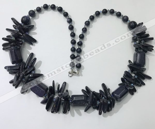 CGN305 27.5 inches chinese crystal & blue goldstone beaded necklaces