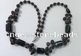 CGN315 27.5 inches chinese crystal,garnet & black agate beaded necklaces