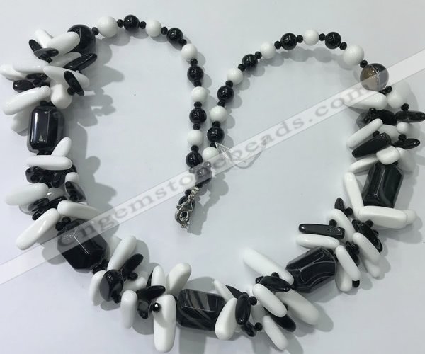 CGN317 chinese crystal, white porcelain & black agate beaded necklaces