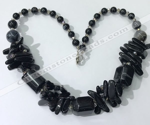 CGN339 20.5 inches chinese crystal & black agate beaded necklaces