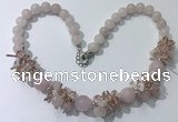 CGN350 19.5 inches chinese crystal & rose quartz beaded necklaces