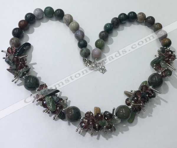 CGN357 19.5 inches chinese crystal & Indian agate beaded necklaces