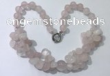 CGN370 19.5 inches round & chips rose quartz beaded necklaces