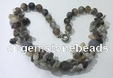 CGN378 19.5 inches round & chips grey agate beaded necklaces