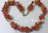 CGN418 19.5 inches chinese crystal & coral chips beaded necklaces