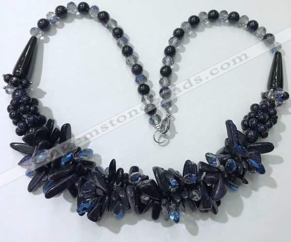 CGN466 22 inches chinese crystal & blue goldstone beaded necklaces