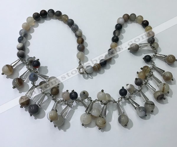 CGN495 21 inches chinese crystal & striped agate beaded necklaces