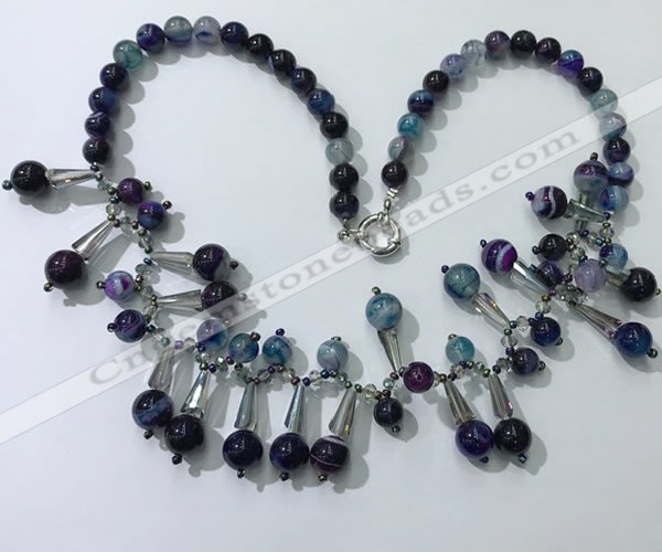 CGN498 21 inches chinese crystal & striped agate beaded necklaces