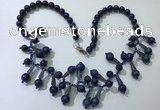 CGN505 21 inches chinese crystal & lapis lazuli beaded necklaces