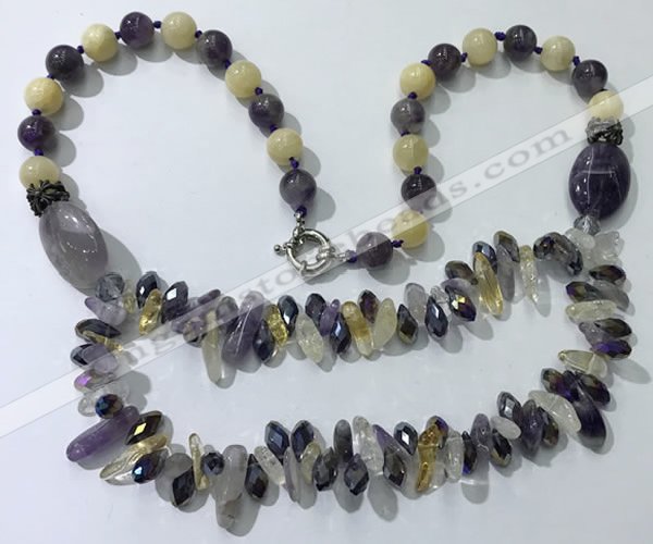 CGN518 23.5 inches chinese crystal & mixed gemstone beaded necklaces