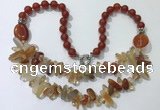 CGN520 23.5 inches chinese crystal & red agate beaded necklaces