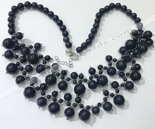 CGN563 19.5 inches stylish 4mm - 12mm blue goldstone beaded necklaces