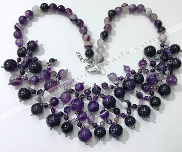 CGN569 19.5 inches stylish 4mm - 12mm striped agate beaded necklaces