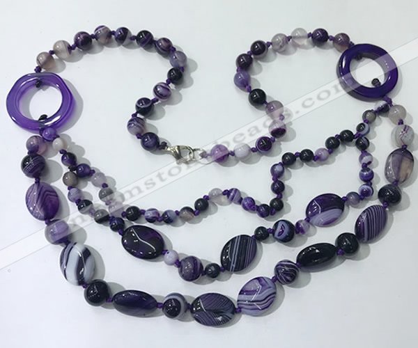 CGN597 23.5 inches striped agate gemstone beaded necklaces