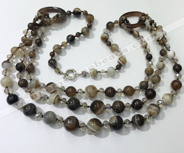 CGN611 24 inches chinese crystal & striped agate beaded necklaces